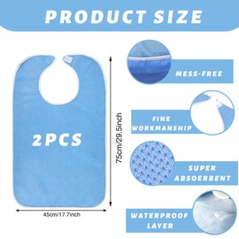 CATOR Pack of 2 Bibs for Adults, Seniors, Reusable, Washable, Adjustable, Waterproof, Terry Towelling Bibs, Easy to Clean with Crumb Catcher, Unisex Clothing Protection for Mother and Father