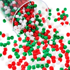 1000 Pieces Plastic Pony Beads Assorted Opaque Pony Beads Christmas Round Beads with Storage Box for Home Decor Craft (Red Green White)