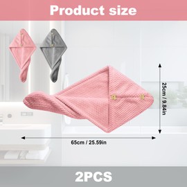 logei Microfibre Hair Towel, Pack of 2 Turban Towel with Button Hair, Quick-Drying, Thickened Hair Drying Towel, Super Absorbent Hair Turban Drying Towel for All Hair Types