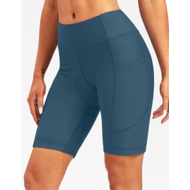 Women's 4D Padded Bike Shorts Cycling Padding Riding Bicycle Road Mountain Biking Cycle Spin Shorts for Women with Zipper Pockets(Blue Grey,S)