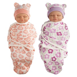 BABESIDE 2 Sets of Reborn Baby Doll Blankets with Hats for 17-24 Inch Babydolls, Reborn Baby Doll Accessories Set Baby Dolls Swaddle Blankets for Newborn Baby Dolls Girl, Pink & Purple