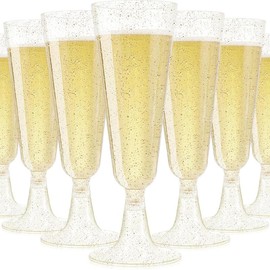 AMFUN 50 premium champagne glasses with gold glitter, champagne glasses, reusable, champagne glasses, cocktail glasses, 150 ml champagne glasses for weddings, parties, evenings