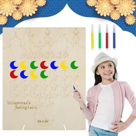 Aitsite Ramadan Wooden Calendar, Ramadan Advent Calendar Eid Mubarak Countdown Calendar 30 Days for DIY Ramadan Mubarak Decoration (Moon) (Moon)