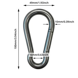 ERKO Stainless Steel Carabiner Hook, 10 x 100 mm, Pack of 1, for Rope, Chain, Outdoor, Sports, Hobby