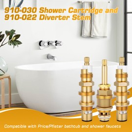 Fluronic 910-030 Shower Cartridge and 910-022 Diverter Stem Compatible with Price Pfister Shower Valve, Ceramic Disc Cartridge Replacement Compatible with Pfister Faucet Cartridge, Brass Construction