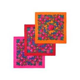 MJ SERECA Acrylic Bandana Printed Hair Scarf Square Ukrainian Head Scarf Floral Babushka Neck Scarf for Women 30"/42"/60", 3 Pack-b 30", Large