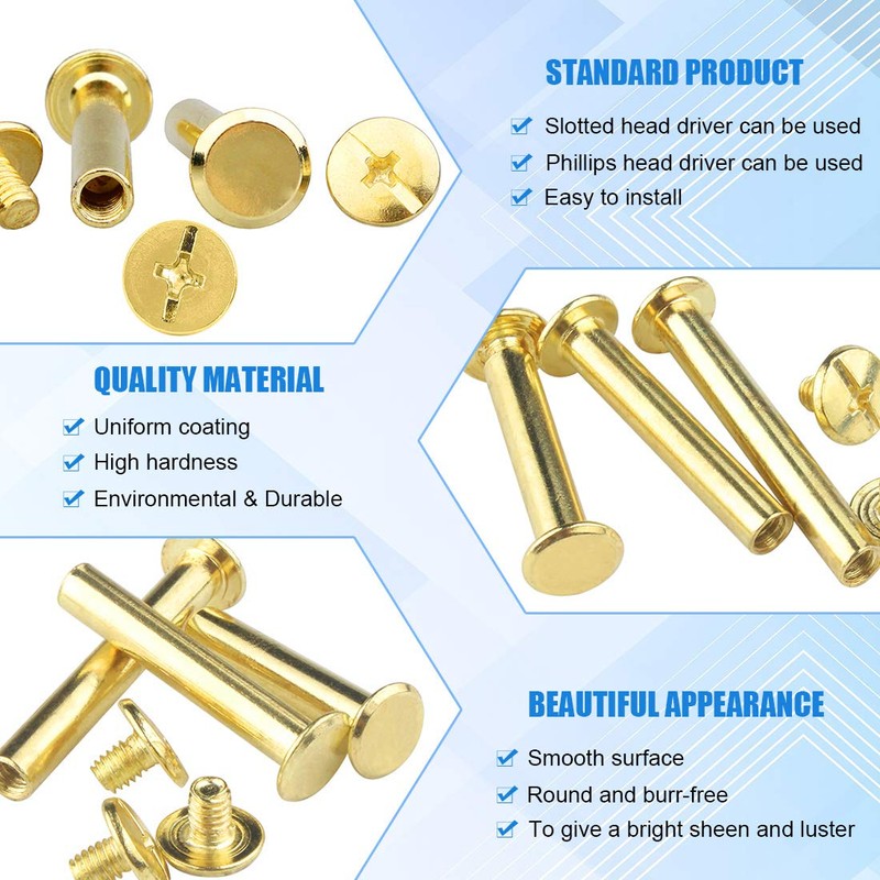 Glarks 80 Sets Chicago Screws Assortment, M5 x 6/15/25/35/45/55 Brass