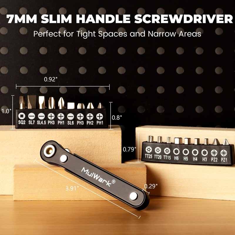 MULWARK 20-Piece Right Angle Screwdriver Set, 1/4" Mini Ratchet with