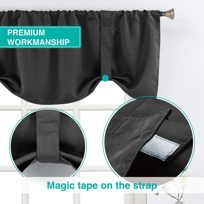 Home Queen Blackout Tie Up Curtain Valance, Bathroom Window Valence