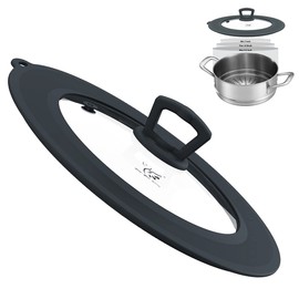 Vented Tempered Glass Universal Lid for Pot Pan Skillet with Heat Resistant Silicone Rim Microwave Splatter Lid Cover Microwave Safe Fit 8” 8.5” 9“ Cookware, Dishwasher Safe Grey