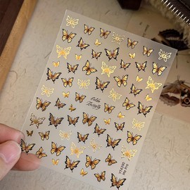 Butterfly Nail Art Stickers 5D Embossed Butterfly Nails Stickers Self Adhesive Gold Butterflies Nail Decals Luxury Shiny Nail Design for Women Girl Manicure Decoration