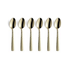 Amefa Felicity Mocha/Espresso Spoon Set of 6 | PVD Coffee Spoon Set for 6 People | Champagne | Teaspoons 6 Pieces | Hammered Handle