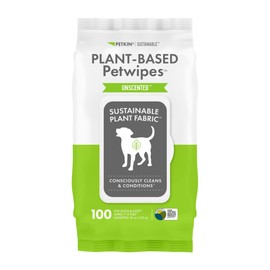 Petkin Plant-Based PetWipes, 100 Wipes - Biobased, Sustainable, Big & Thick Pet Wipes for Dogs & Cats - for Face, Paws, Ears, Body & Eye Area - Consciously Cleans & Conditions - Unscented