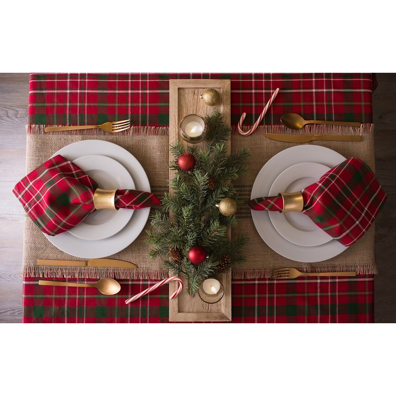 DII Holiday Dining Table Linen Collection Tartan Holly Check, Cotton,