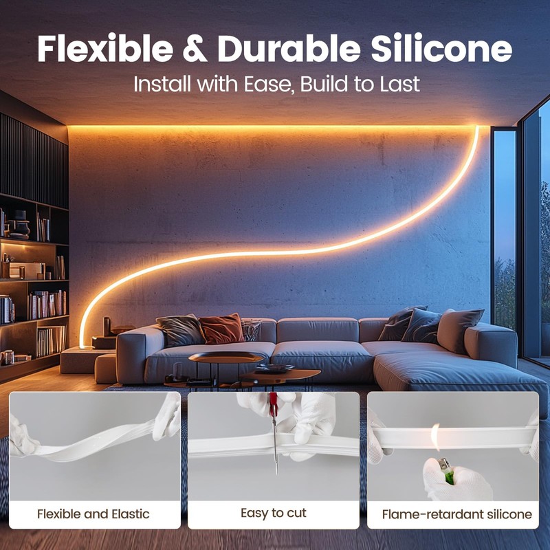 Muzata 16.5FT/5M Spotless Silicone LED Channel White Bendable LED Diffuser