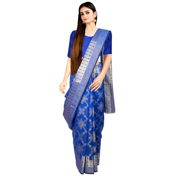 Chandrakala - Sari de banarasi étnico indio para mujer con blusa sin costuras (1300), Azul-1433, Talla única