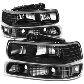 Auto Dynasty Headlights Assembly Compatible with 1999-2006 Chevy Silverado Suburban Tahoe, 4Pcs Driver and Passenger Side Halogen Headlamps Replacement w/Bumper Lamps, Black Housing Clear Corner