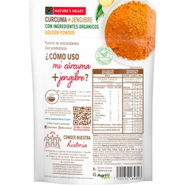 Nature's Heart Organic Moringa + Espirulina Powder, Mezcla Orgánica en Polvo de Moringa y Espirulina con Probióticos, y Clorofila, Bolsa de 100 gramos.