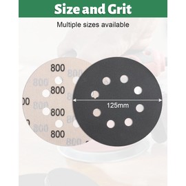 JatilEr Pack of 5 Sandpaper 125 mm Velcro Grit 800 Round 8 Holes Fine Wet Dry Sanding Discs Silicon Carbide Random Orbital Sander Sanding Paper for Polished Car Metal Wood