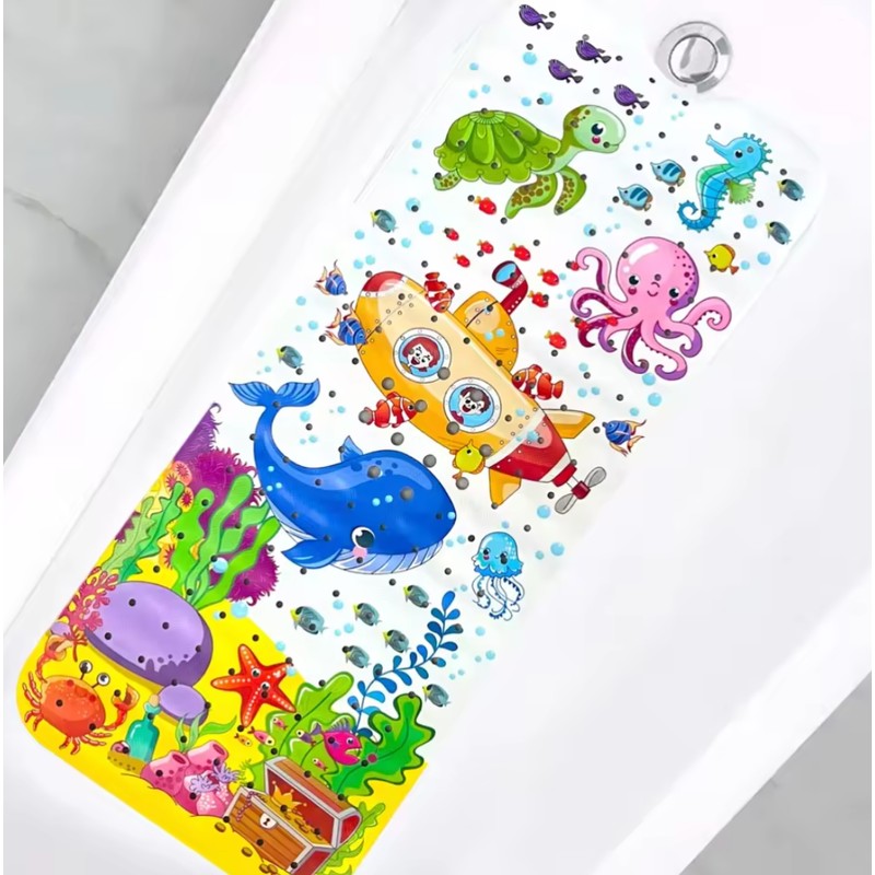 Extra-Long Cartoon Non-Slip Bathtub Mat – PVC Bath and Shower