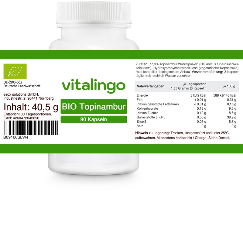 Organic Jerusalem artichoke capsules, 90 capsules of 450 mg (DE-ÖKO-001)