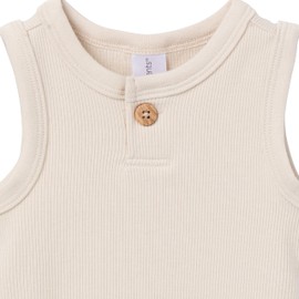 Modern Moments by Gerber Baby Boys' Ribbed 4-Piece Sleevless Bodysuit & French Terry Short Set, Tan/Blue, 12 Months