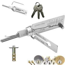 SS001 Pro Lock Pick Tool,2 in 1 Lock Picking Kit & Master Key Decoder,Stainless Steel Lock Picks for Beginners,Practice Locks for Lock Picking,Lock Picking Set for Auto & Groove Door Locks
