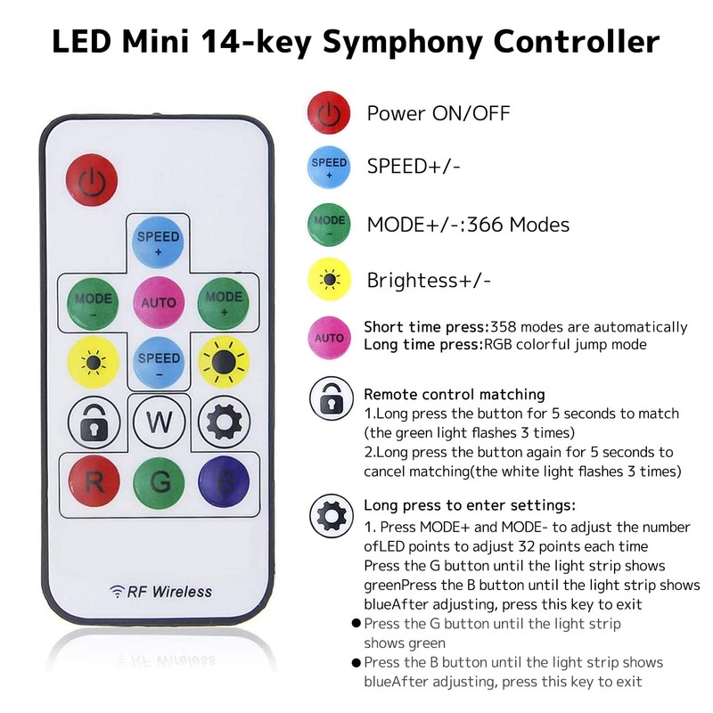 Mini14Keys RGB LED Controller Wireless RF Remote Dream Color for