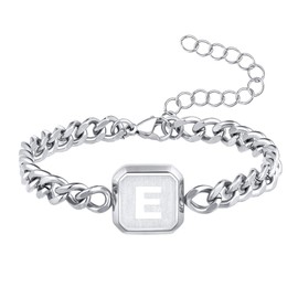 Letter Bracelet Black Square A-Z Initial Cuban Link Chain Men's Bracelets Adjustable Size Stainless Steel Men's Jewellery Gifts for Men Husband Father Brother Son, Stainless Steel