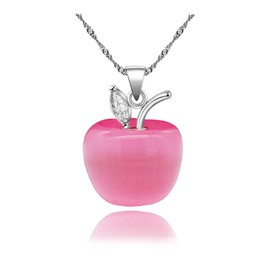 Tobestu Girl's Pink Apple Pendant Necklace with Austrian Crystals Simulated Pink Cat Eye Stone Apple Pendant for Teen Girls Daughter YL007-2D(Pink)