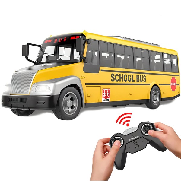Liberty Imports RC School Bus - 2.4Ghz Remote Control Toy Bus with LED Lights, Rechargeable Electronic Vehicle for Kids
