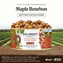 Belmont Peanuts Gourmet Maple Bourbon Butter Toffee Mixer with Maple Bourbon-Spiced Sea Salt and Butter Toffee Virginia Peanuts, 18 oz (1 Pack) – Simple Ingredients, No Preservatives, Hand Seasoned