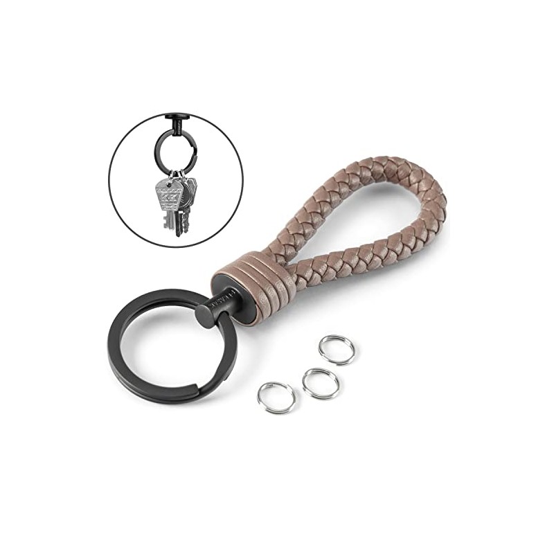 SERASAR Llavero Cuero Vacuno con Anilla Acero Inoxidable para Coche