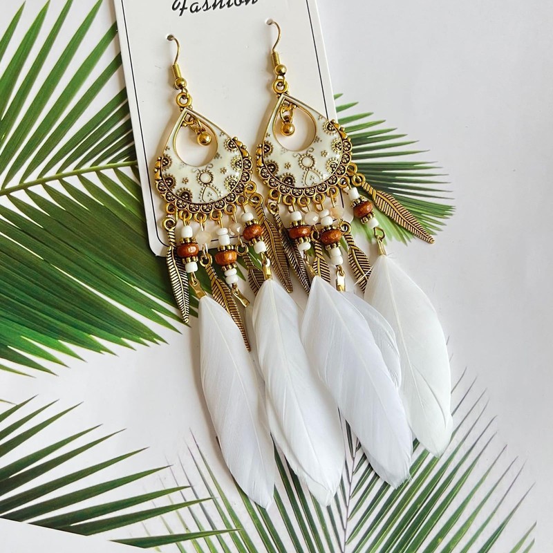 Boho Earrings for Women Dangling Western Feather Dangle Statement Jewelry