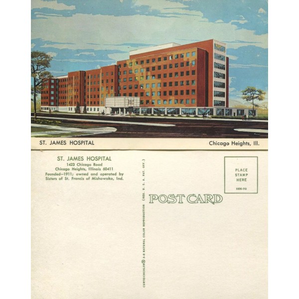 Postcard of St. James Hospital, Chicago Heights, Illinois w/1965 addition