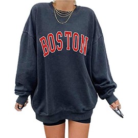 Women's Oversized Sweatshirt Boston Long Sleeve Casual Loose Pullover Tops