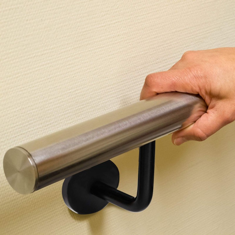 ZOENHOU 6Pack Black Stainless Steel Handrail Brackets, Curved Handrail Brackets