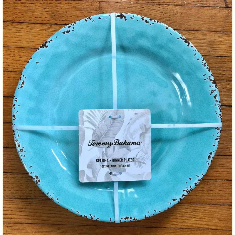 Tommy Bahama x4Tommy Bahama Melamine LARGE Rustic Edge DINNER PLATES.