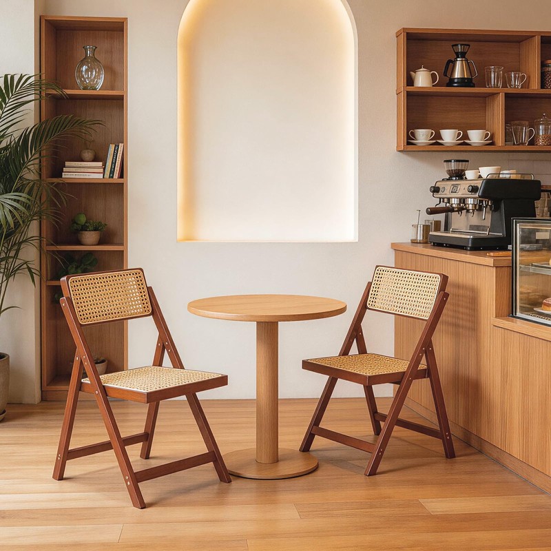 Rattan Dining Chairs Walnut Natural Resin Rattan Chair Foldable 2