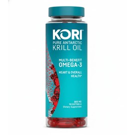Kori Krill Antarctic Krill Oil Omega 3 Supplement, EPA & DHA, Superior Absorption vs Fish-Oil, 800 mg, 90 softgels