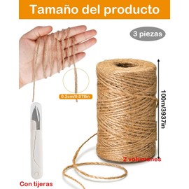 3 Piezas Cuerda De Yute, 2 Rollos De Yute Y Una Tijera, Mecate De Yute Para Manualidades, Decoración Del Hogar Y Jardinería, Rollo De Yute De 2 Mm X 100 M, Ideal Para Atar, Envolver Y Proyectos DIY