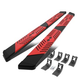 Auto Dynasty Flat Running Boards with Red Step Plate Compatible with 2009-2024 Dodge Ram 1500 2500 3500 Crew Cab, Stainless Steel Side Nerf Bar, 5.5 Inches Step Bars, Black Painted Finish