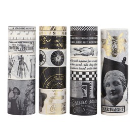 LGEGE 20 Rolls Light and Shadow Washi Tape Set,5/10/15/20/25/30/40/100mm Wide,Film, Photographs, Clocks Element,Gold Foil Masking Tape Décor for Scrapbook,Bullet Journal,Gift Wrapping(2m)