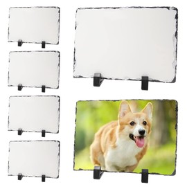6 Pack Sublimation Slate Blanks DIY Custom Stone Slate 6x8 Inch Picture Frame Heat Transfer Rock Photo Plaque with Display Stand Decoration for Desktop Souvenir
