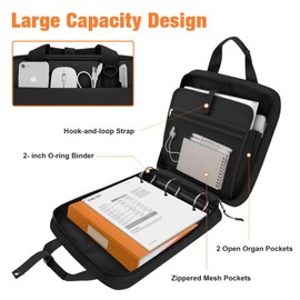 Betoores Zipper Binder, 3 Ring 2 Inch School Binder, 500 Sheet Capacity Binder with Zipper for Girl and Boy, Compatible with 13-Inch MacBook, Handle and Shoulder Strap Included (Black)