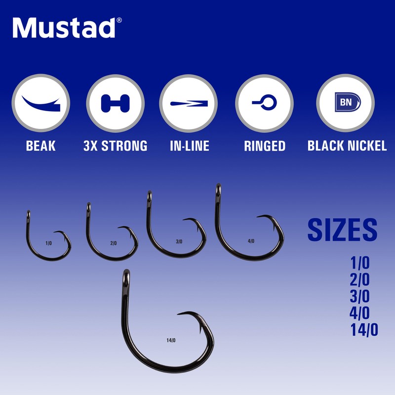 Mustad Demon Perfect Circle, in-Line, 3X Strong - Black Nickel-Size