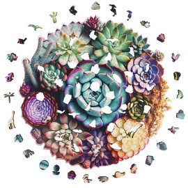 Wooden Puzzles,Succulent World Jigsaw Puzzles,Unique Shaped Wooden Puzzle for Adults and Kids,Hoilday Gift,Family Game,Laser Cut,Sublimation Puzzle:_200PCS Succulent World
