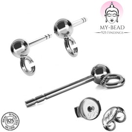 My-Bead 5 Pairs of Stud Earrings Blanks 925 Sterling Silver Pearl 3 mm Jewellery Making Earrings Craft DIY