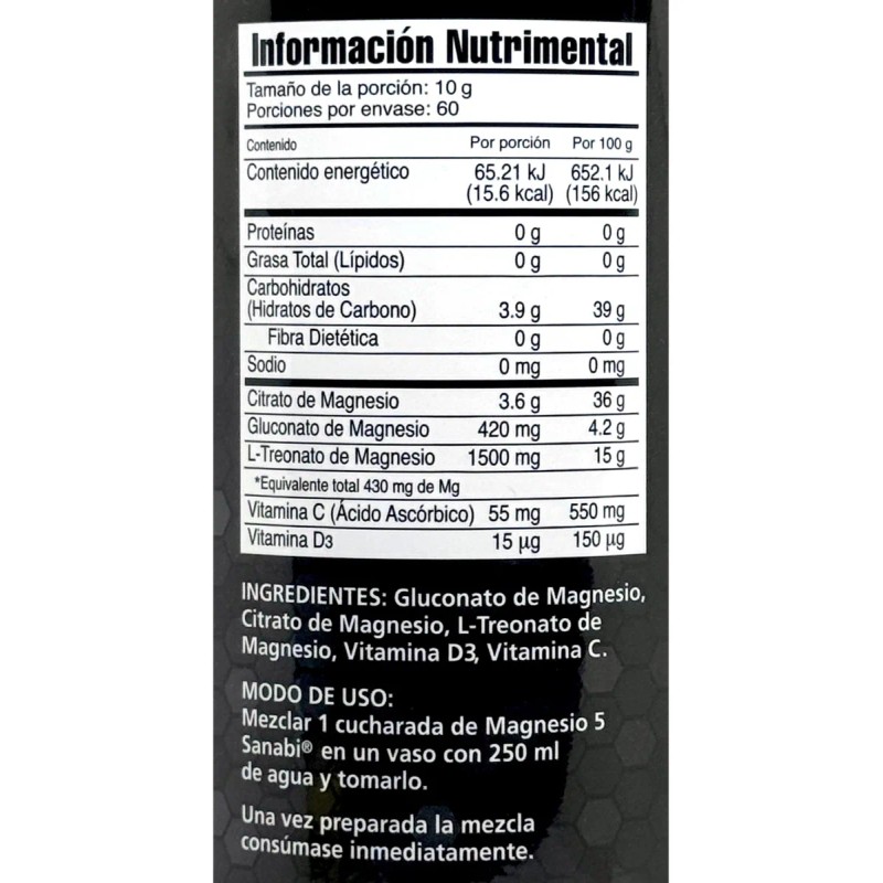 5 En 1 Gluconato Citrato L-treonato De Magnesio 600 G