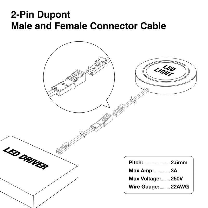 KOMIGAN 4 Pack 5 Meter (16.4ft) 2-PIN Dupont Terminal Male
